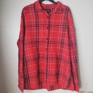 PACSUN : Red Distressed Flannel Shirt